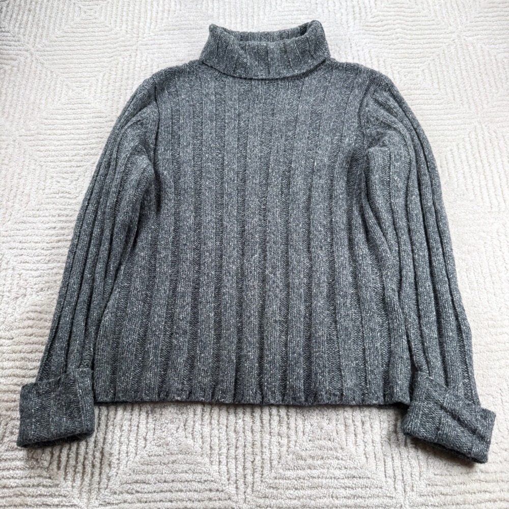 Old Navy Turtleneck Sweater Womens XXL Gray Ribbed Knit Wool Blend Y2K Granola